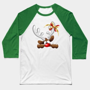 Funny Christmas Reindeer Cartoon Baseball T-Shirt